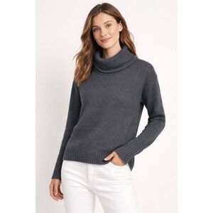 Athleta Charcoal Gray Waffle-Knit Cowl Neck Sweater – Small